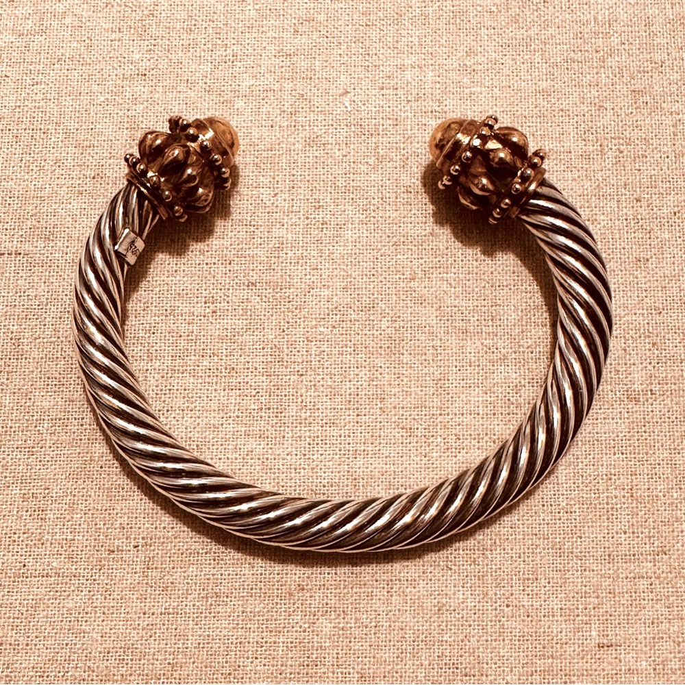 Vintage | Bracelet | Vintage Sterling Silver Cable Cuff Gold Domes | Festival